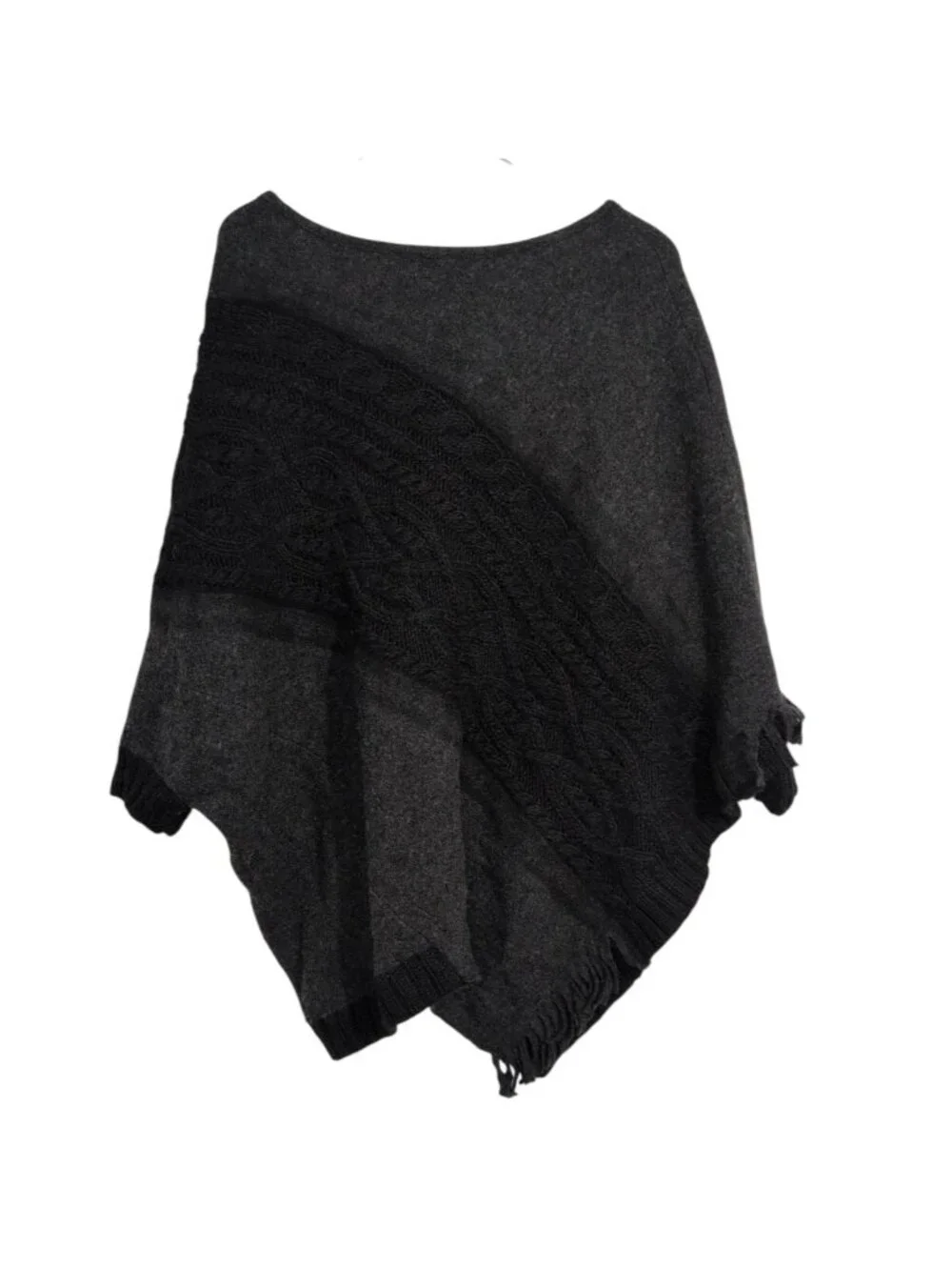 Sleeping on Snow Cable Knit Poncho Sweater Womens Size M/L Black Boho Minimalist
